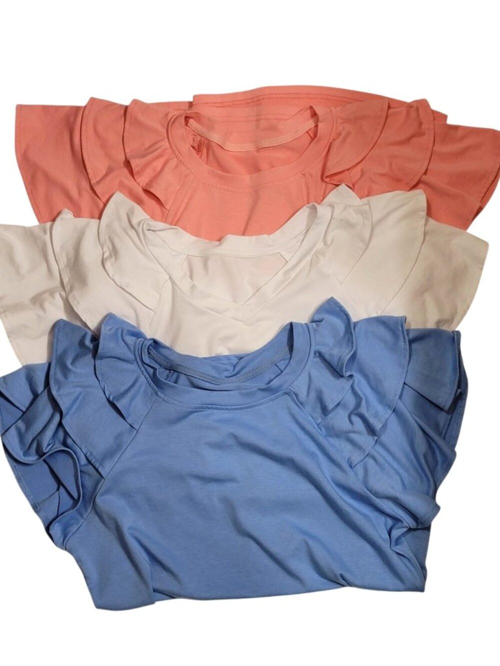Womens Ruffled Short Sleeve Tops Bundle 3 Colors Size M Polyester Blend Soft & L